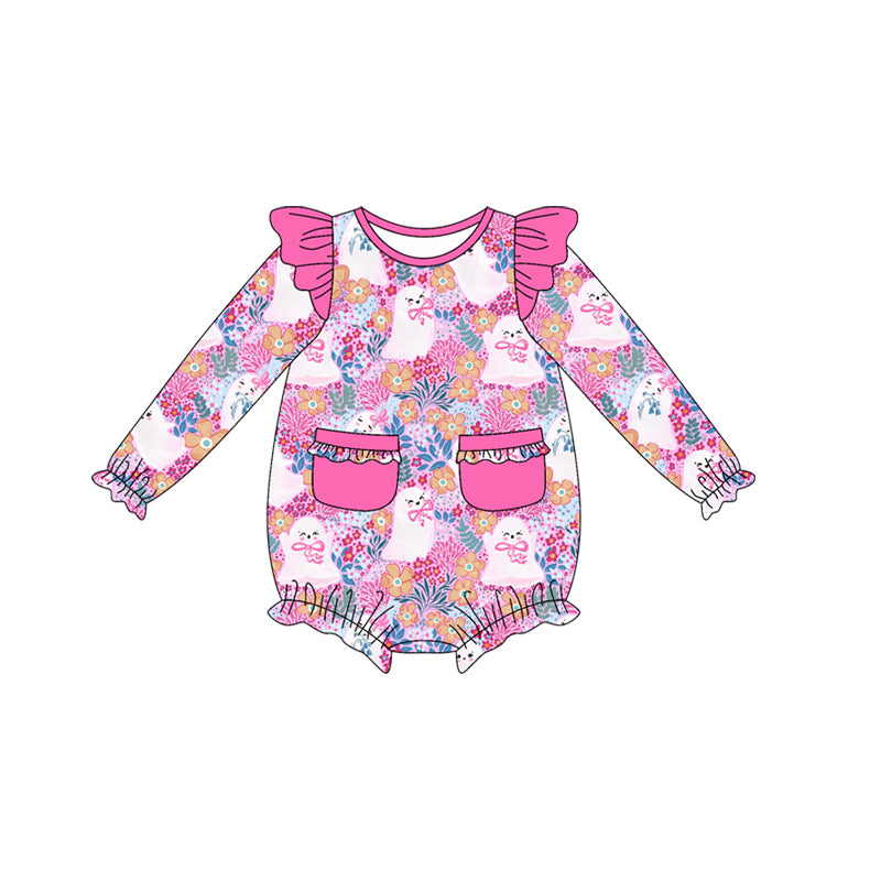 Pink bow ghost floral baby girls Halloween romper
