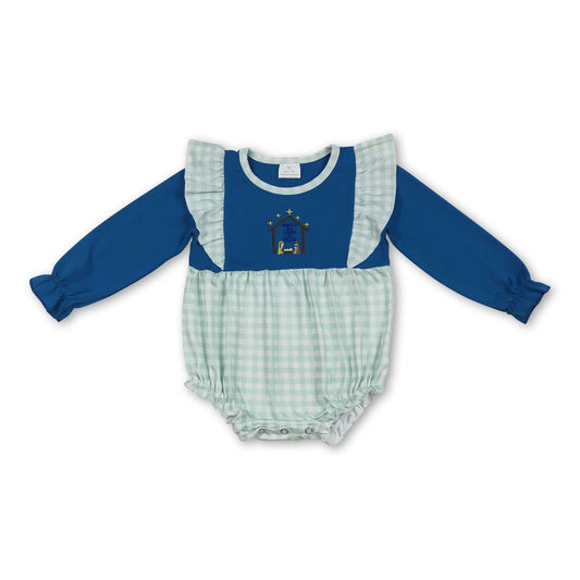 Long sleeves nativity plaid baby girls Christmas romper