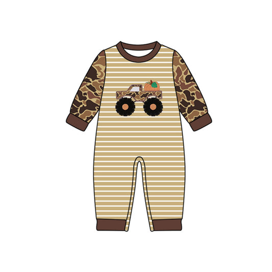 Camo long sleeves pumpkin tractor baby boy fall romper