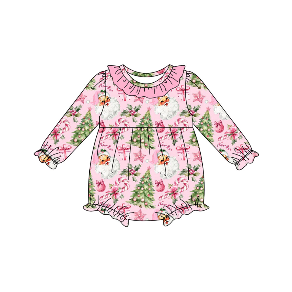 Pink Christmas tree candy cane baby girls romper