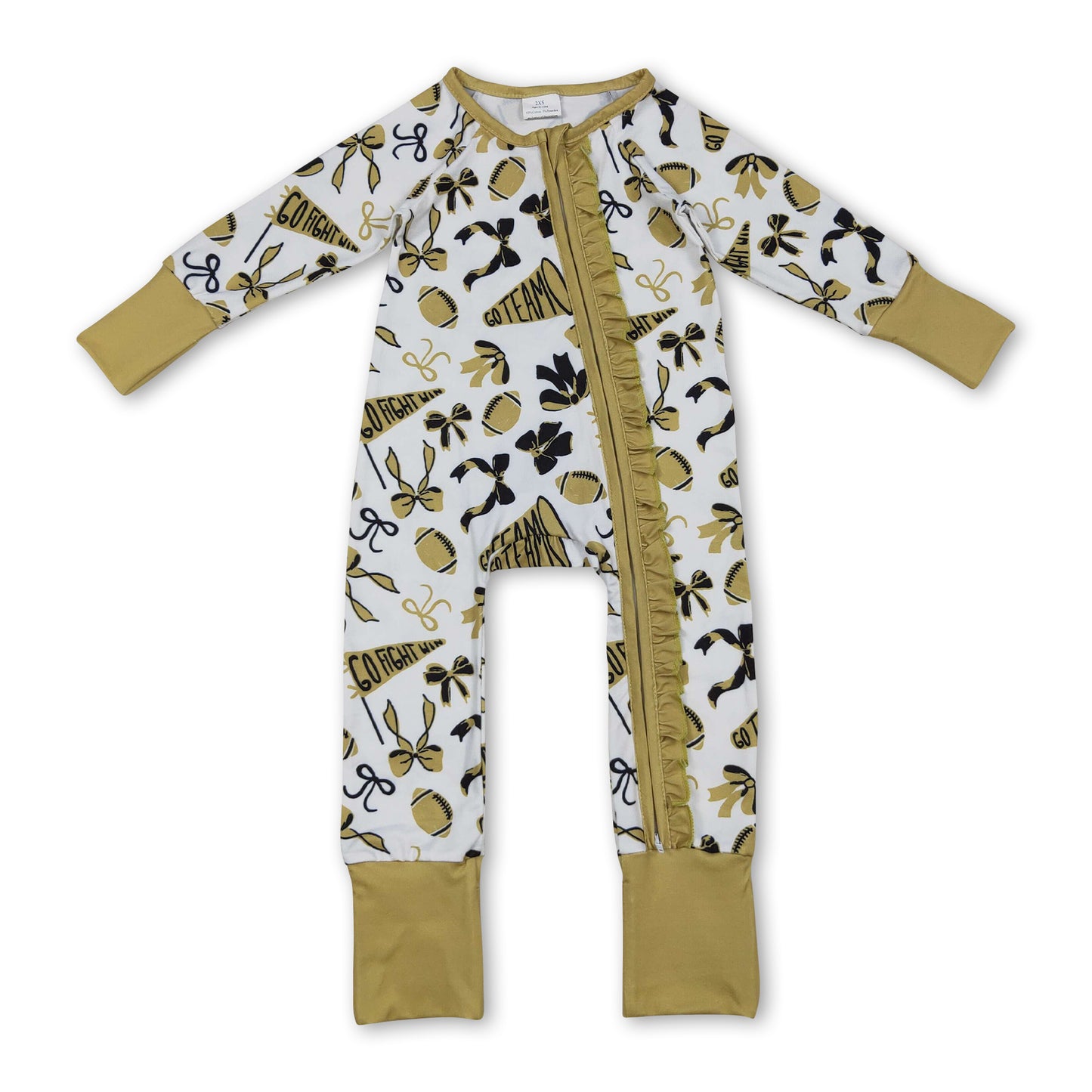 Long sleeves bow ruffle football baby girls team zipper romper