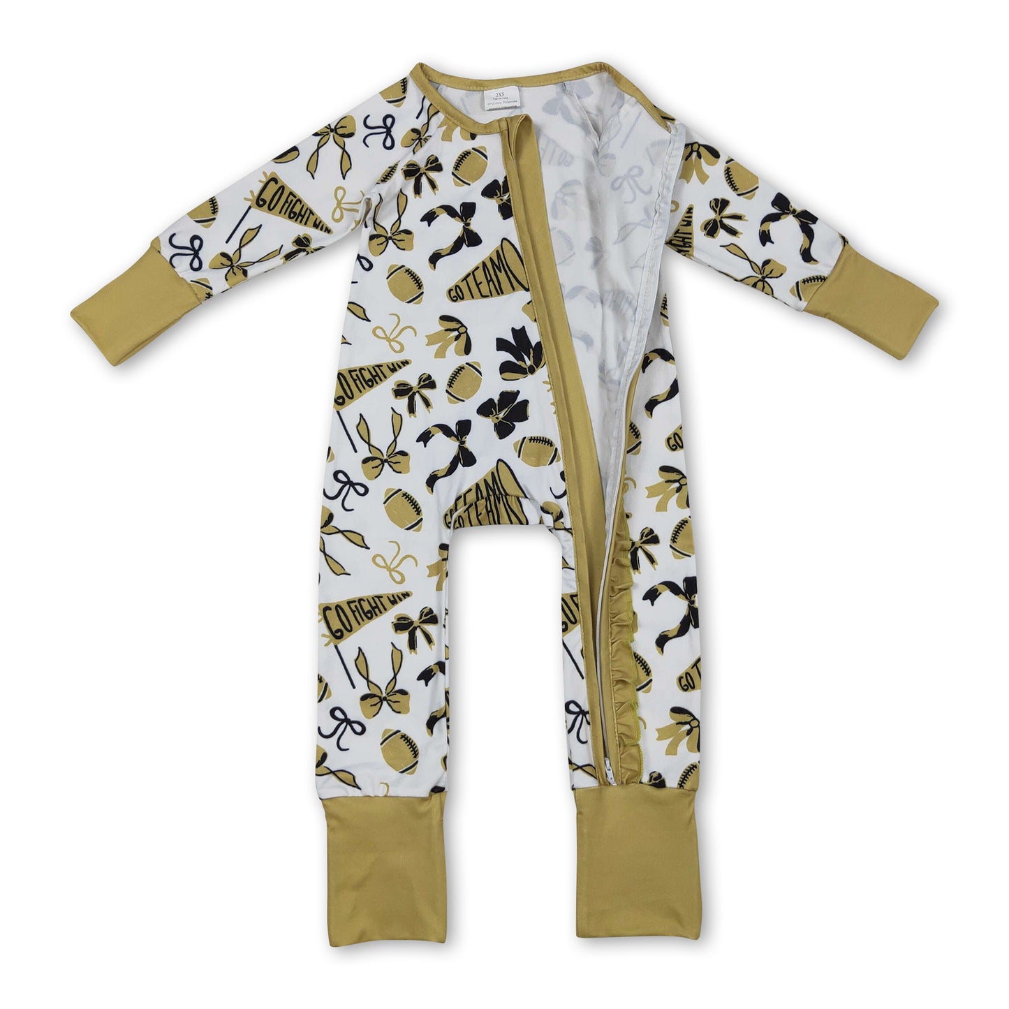 Long sleeves bow ruffle football baby girls team zipper romper
