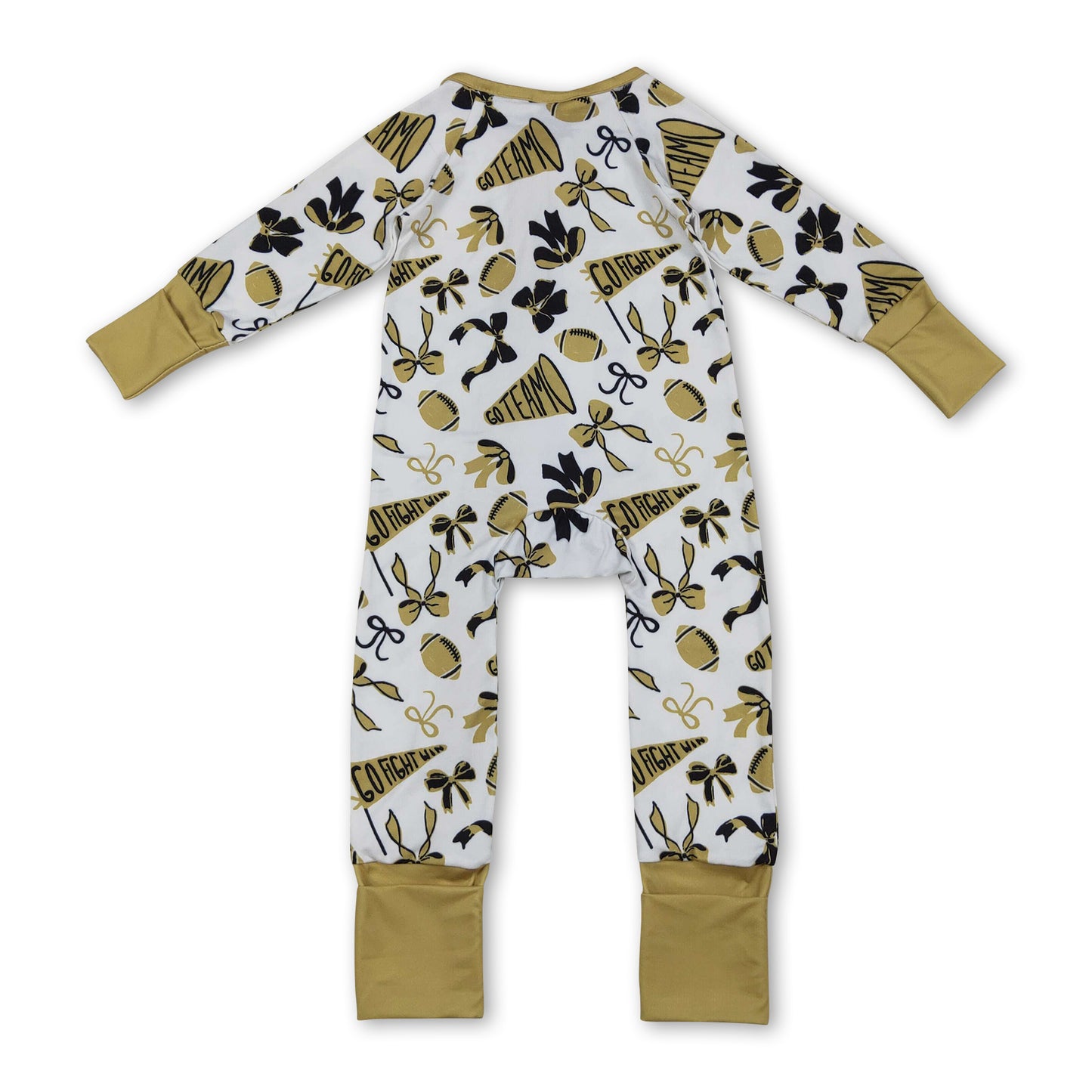 Long sleeves bow ruffle football baby girls team zipper romper