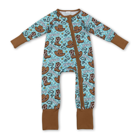 Cow boots howdy floral western baby boys zipper romper