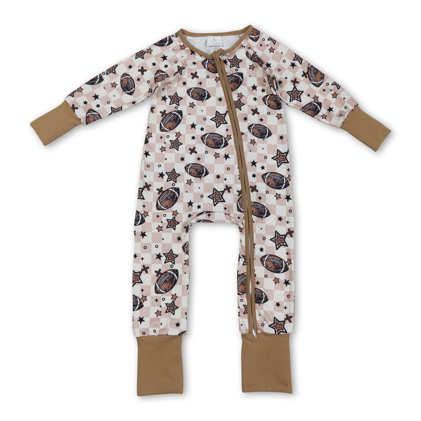 Long sleeves football plaid stars baby boy zipper romper