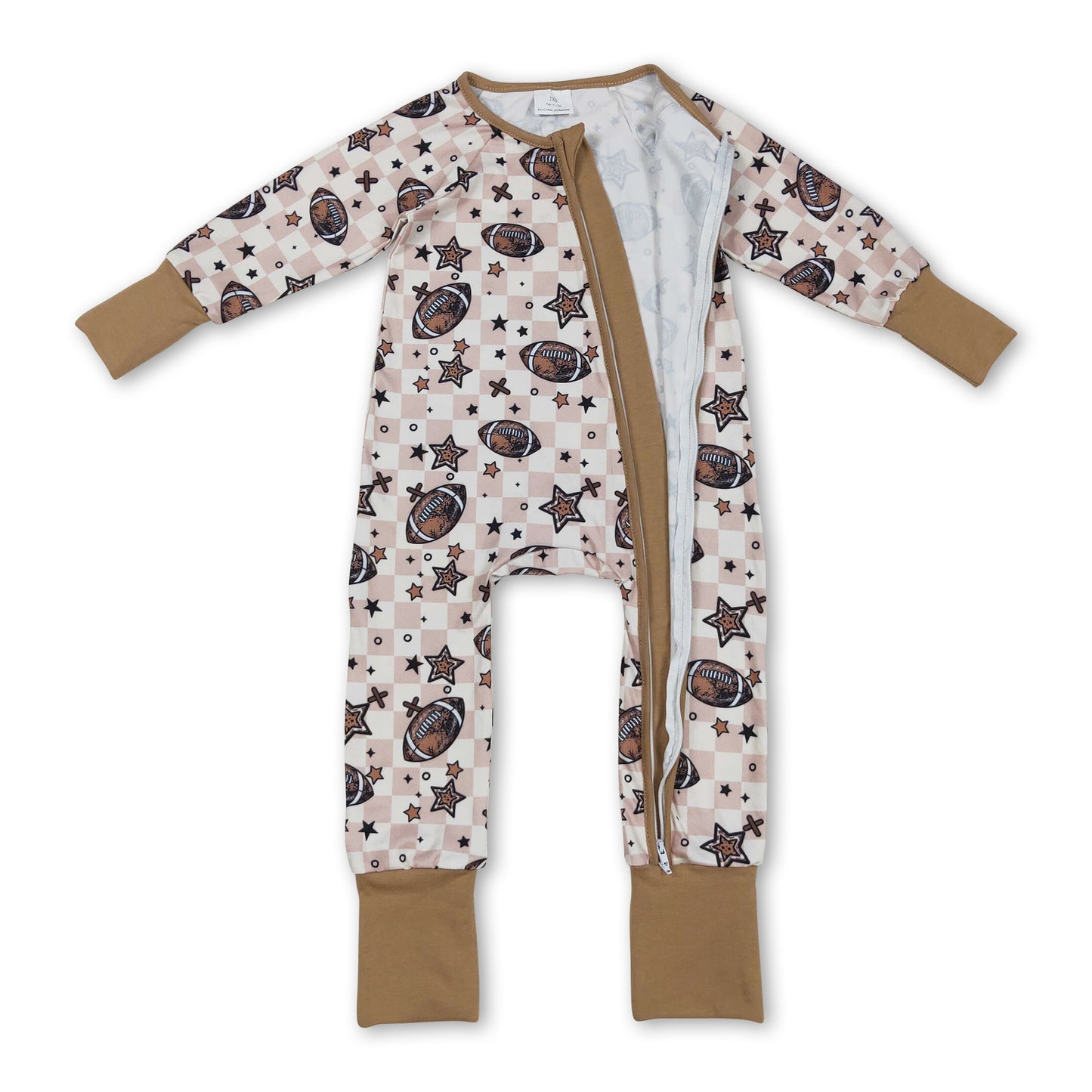 Long sleeves football plaid stars baby boy zipper romper