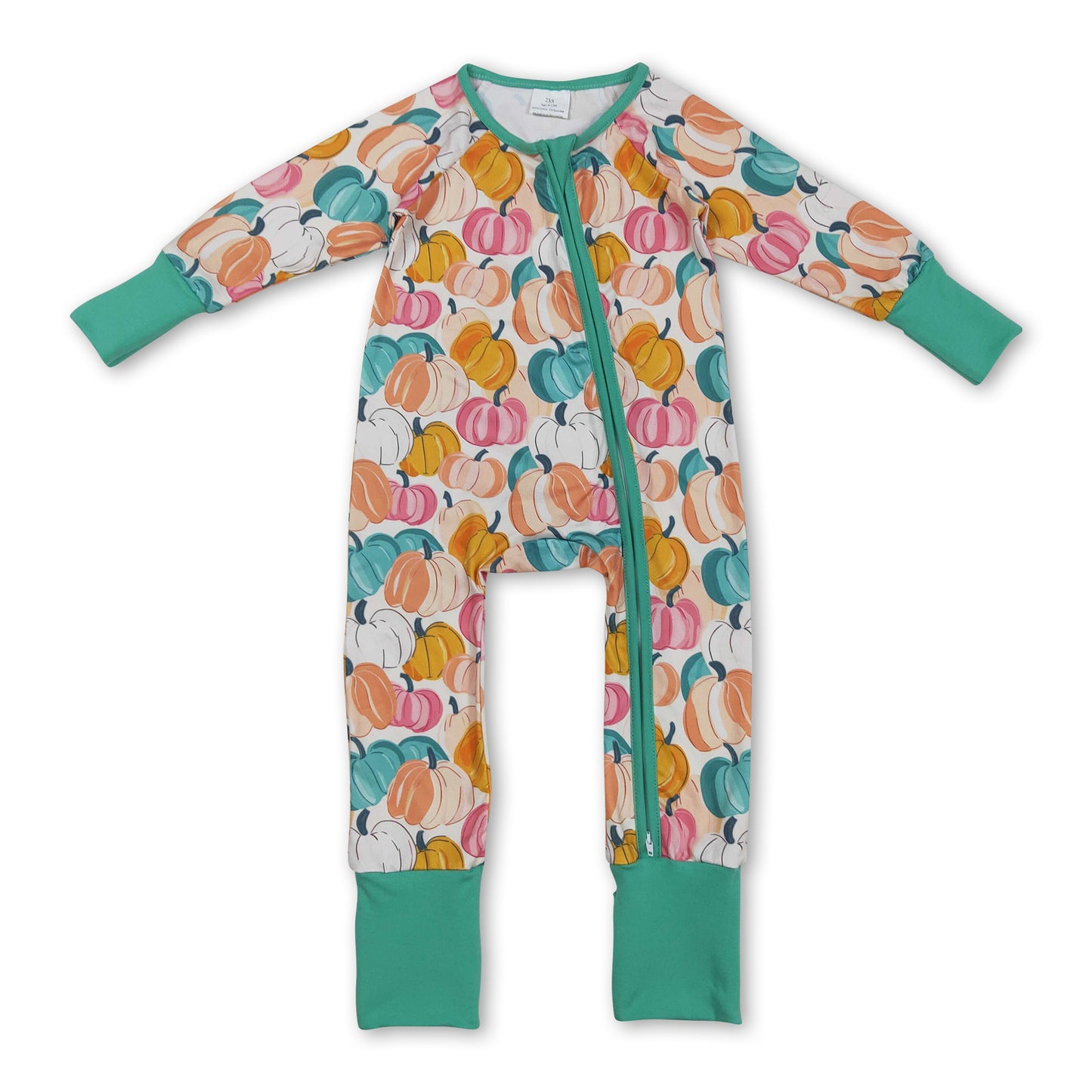 Long sleeves colorful pumpkin baby girls zipper romper
