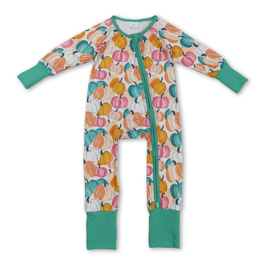 Long sleeves colorful pumpkin baby girls zipper romper