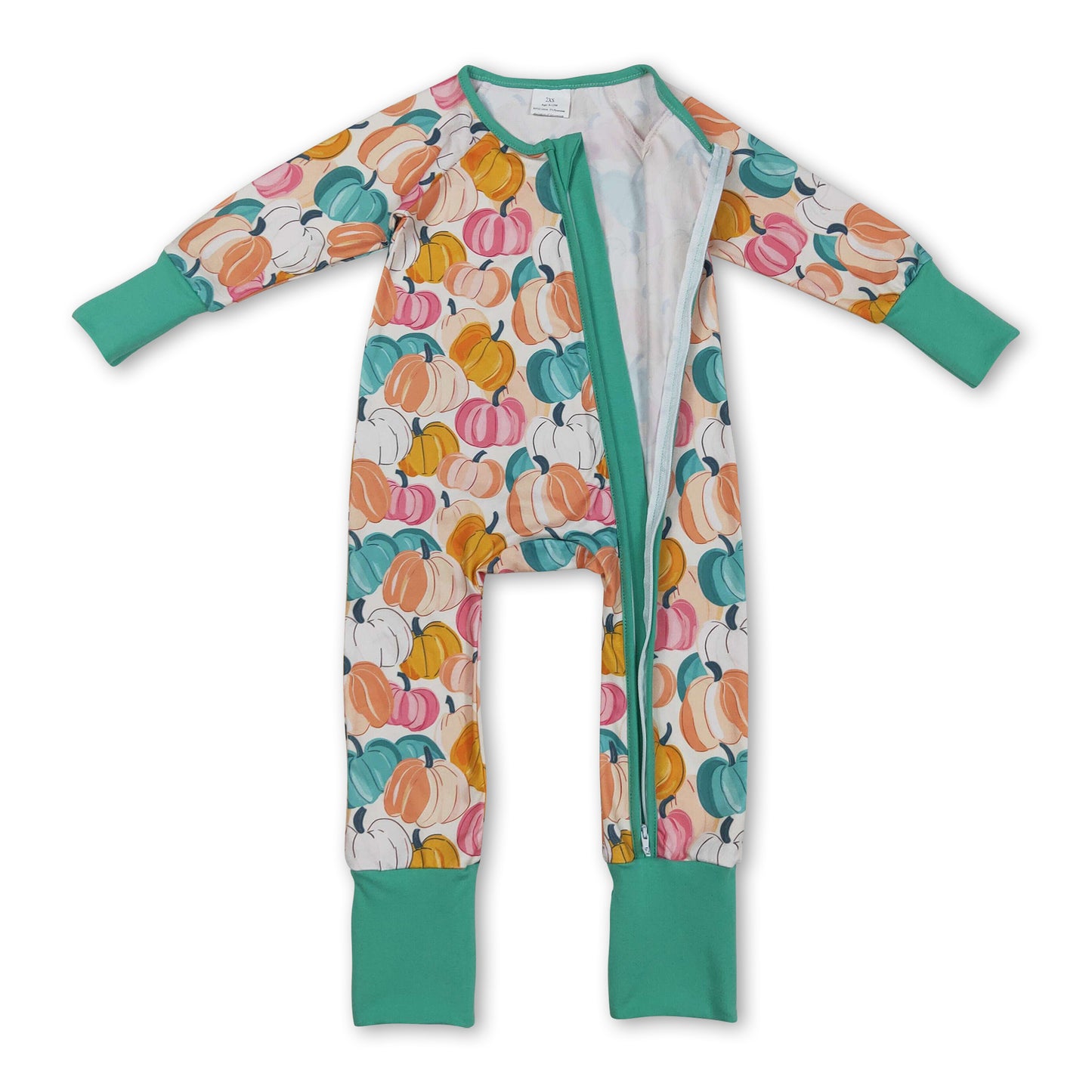 Long sleeves colorful pumpkin baby girls zipper romper