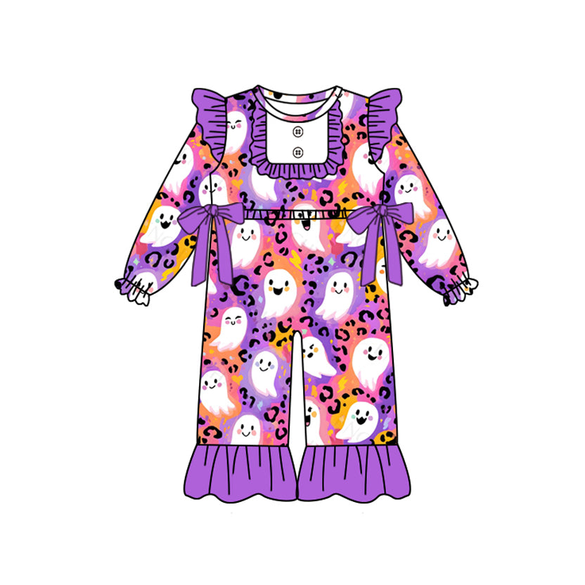 Long sleeves leopard ghost ruffle baby girls Halloween romper – Western ...