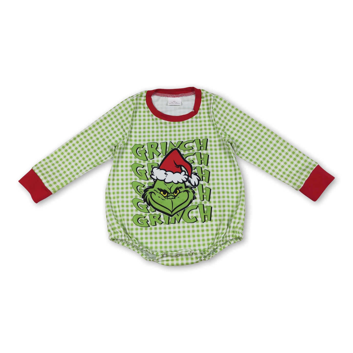 Long sleeves plaid green face baby boys Christmas romper