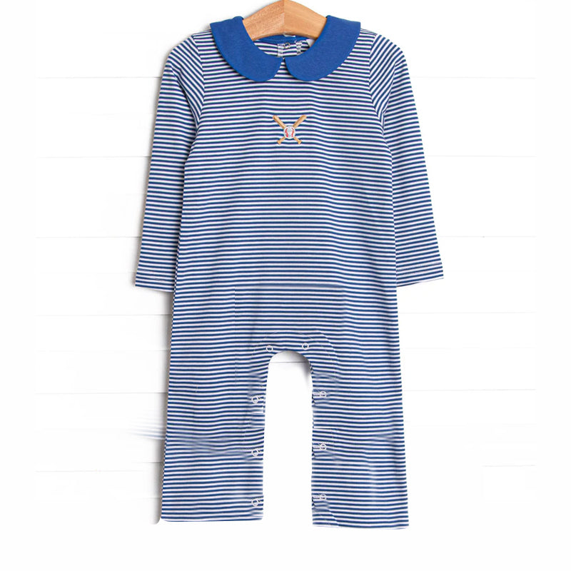 Long sleeves blue stripe baseball baby boy romper