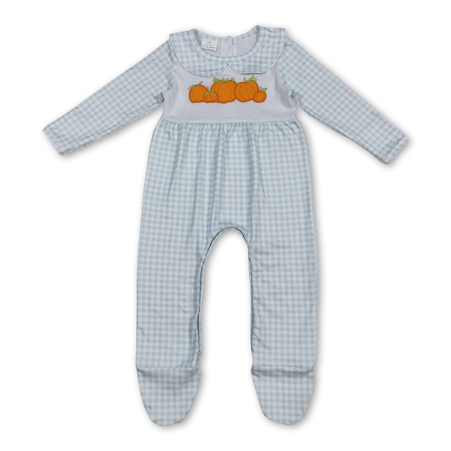Long sleeves plaid pumpkin baby boy fall footed romper