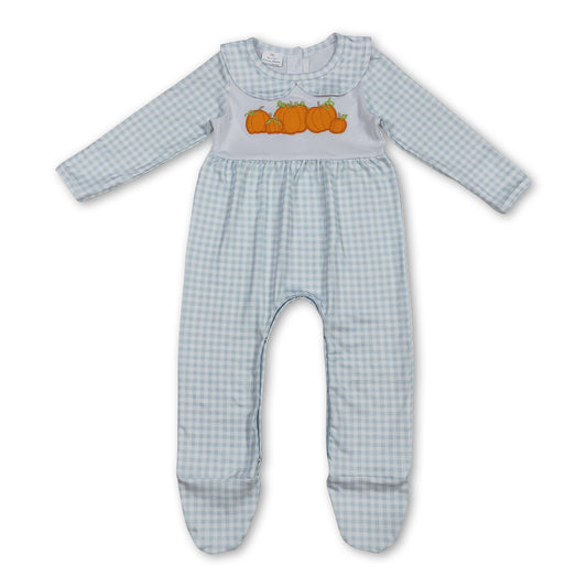 Long sleeves plaid pumpkin baby boy fall footed romper