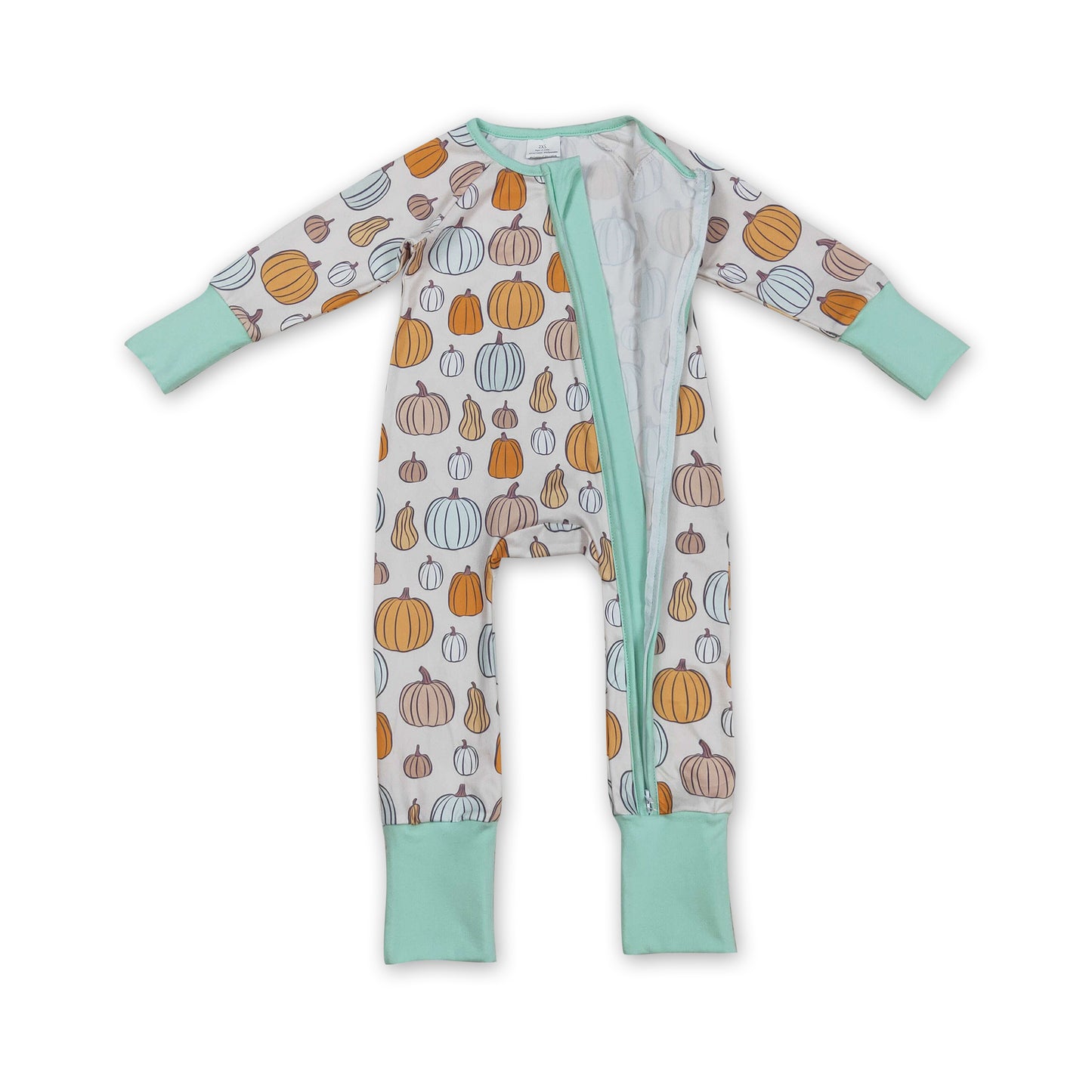 Long sleeves pumpkins baby boy fall zipper romper