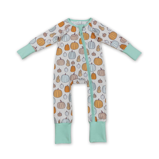 Long sleeves pumpkins baby boy fall zipper romper