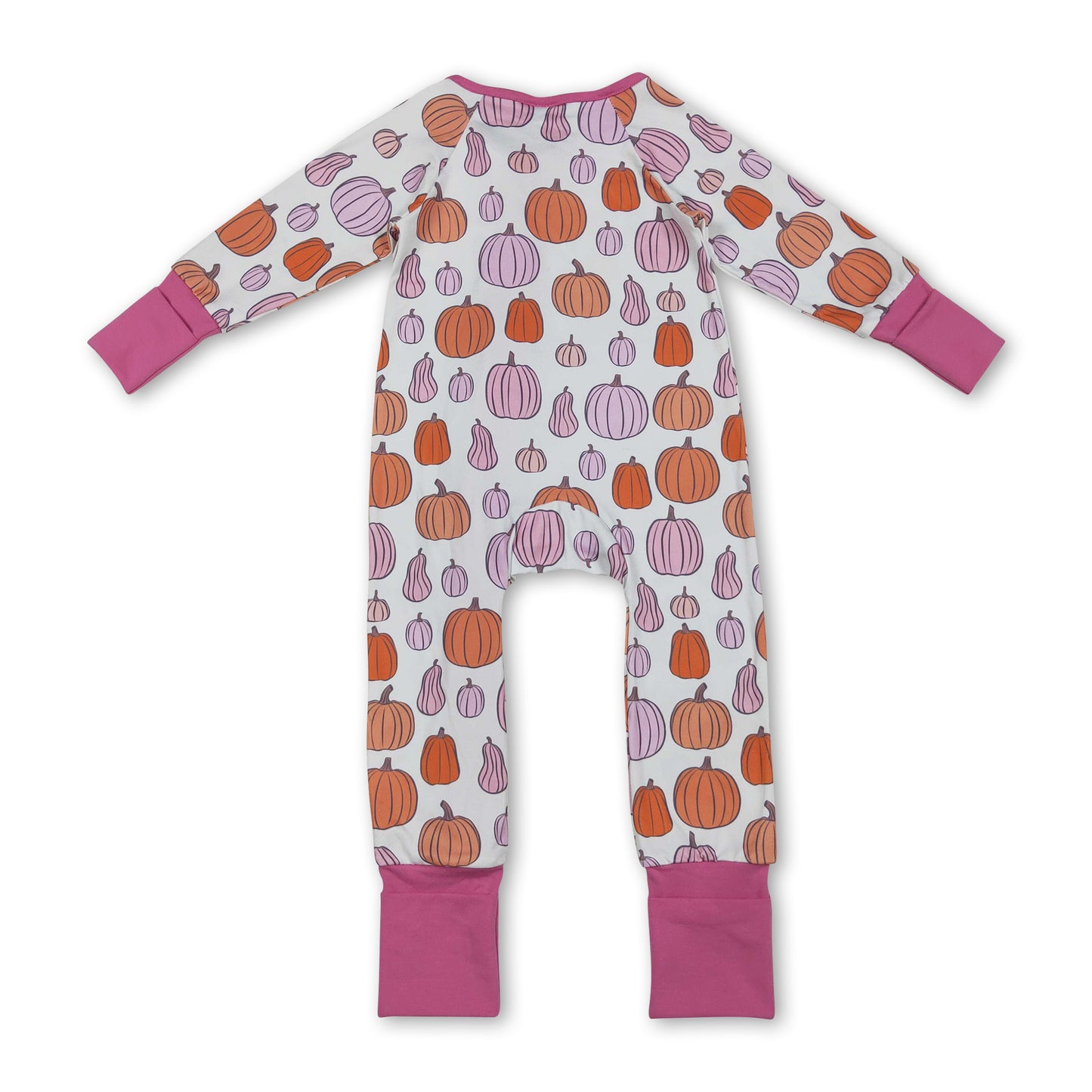 Long sleeves pumpkins pink ruffle baby girl fall zipper romper
