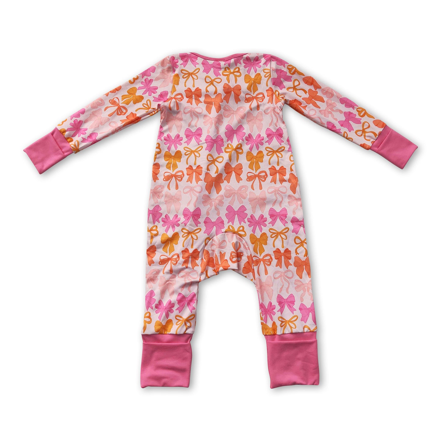 Long sleeves pink ruffle bows baby girls zipper romper