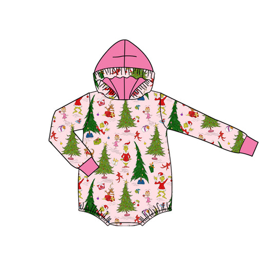 Green face Christmas tree baby girl hooded romper