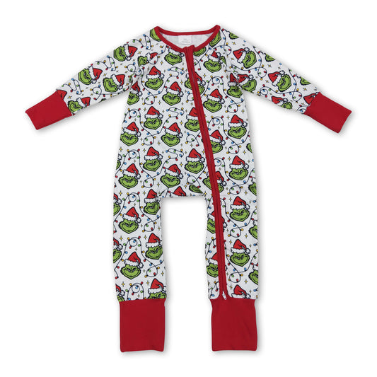 Christmas lighting green face baby kids zipper romper