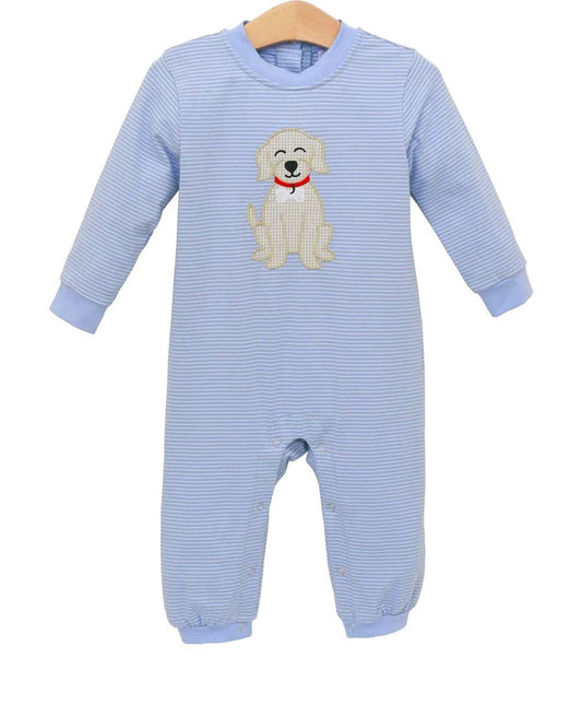 Light blue stripe long sleeves dog baby boy romper