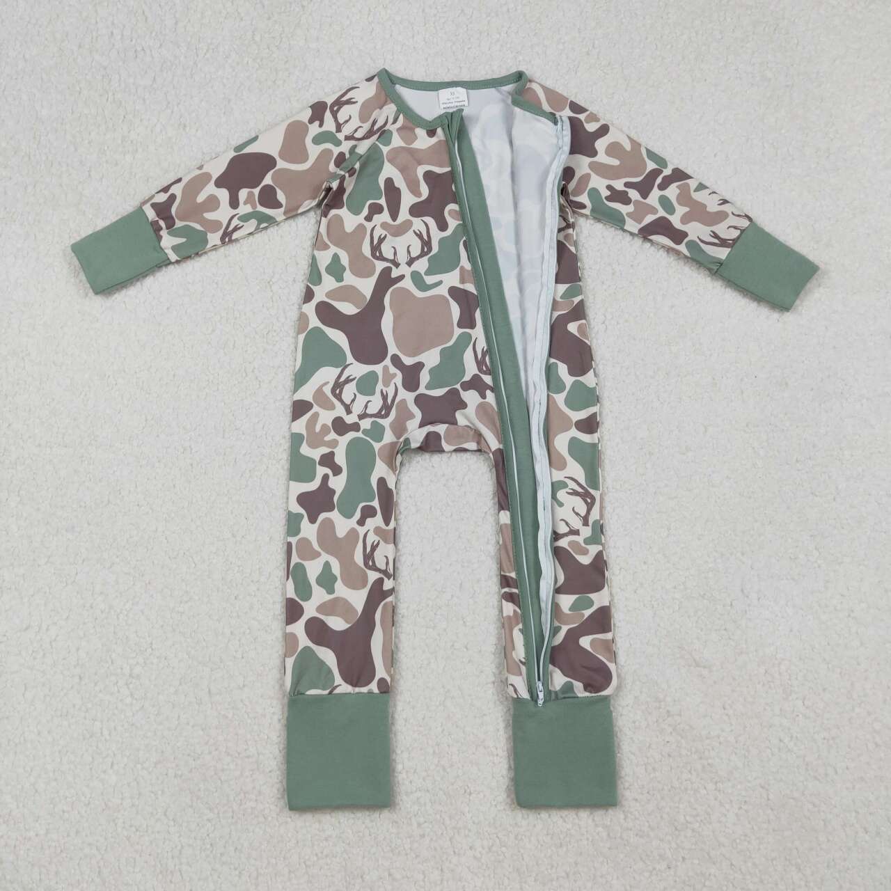 Long sleeves camo deer hunting baby boy zipper romper