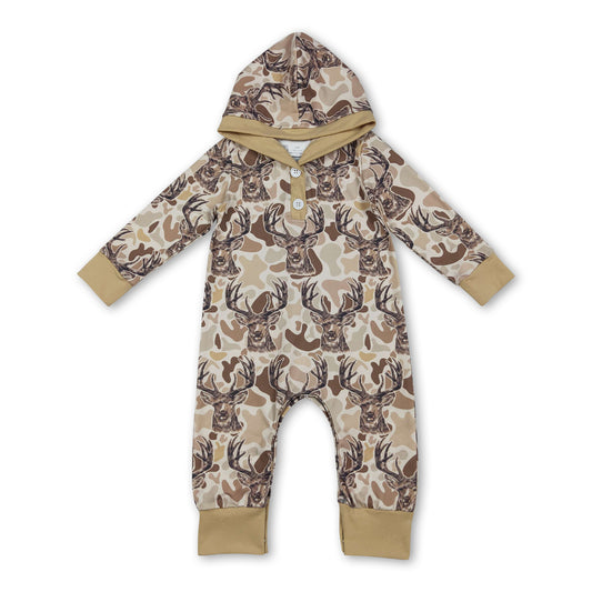 Long sleeves camo deer hunting baby hooded romper