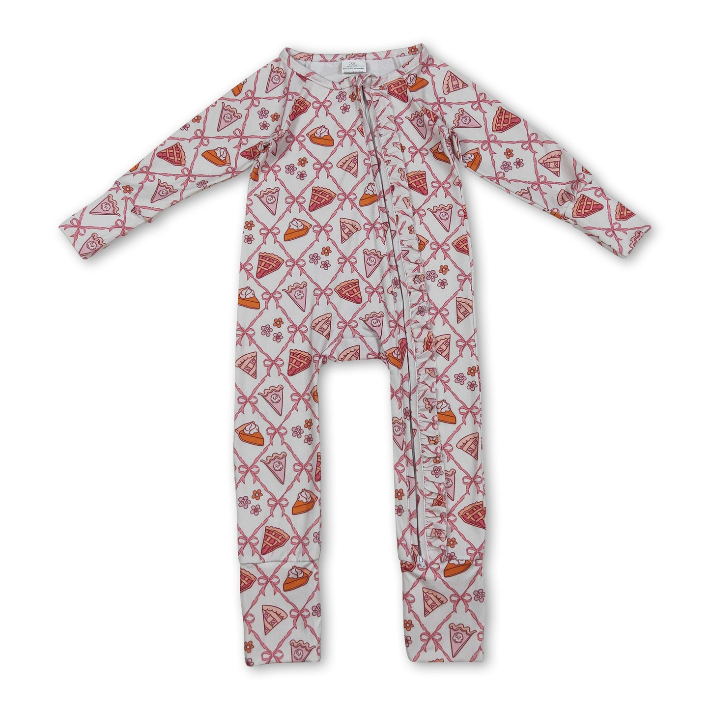 Pumpkin pie bow baby girls Thanksgiving zipper romper