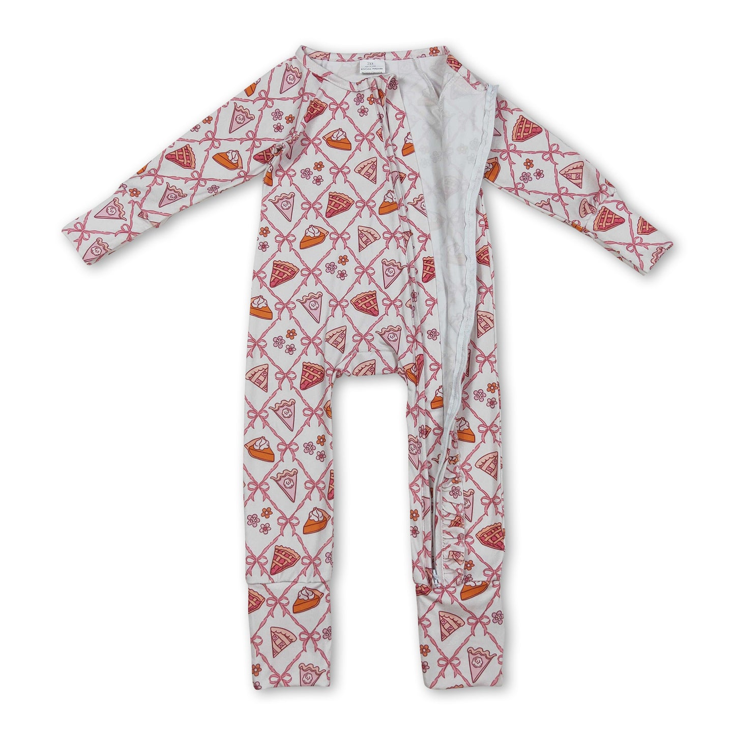 Pumpkin pie bow baby girls Thanksgiving zipper romper