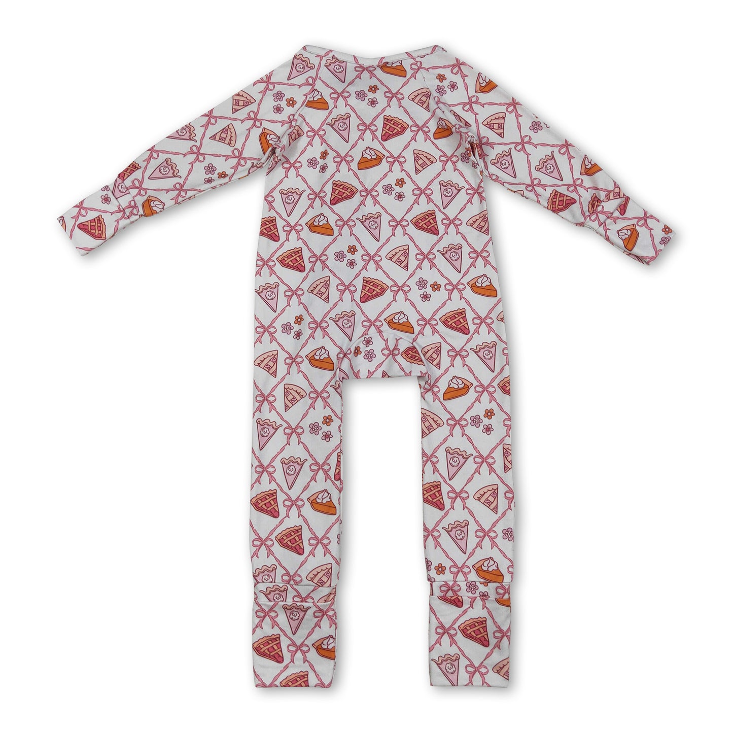 Pumpkin pie bow baby girls Thanksgiving zipper romper
