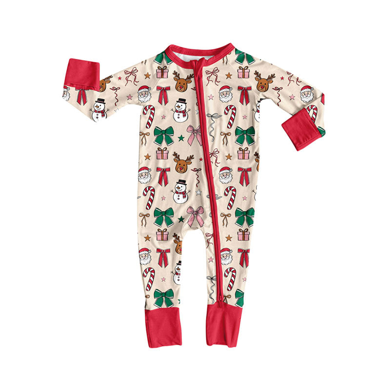 Santa snowman deer bow baby girls Christmas zipper romper