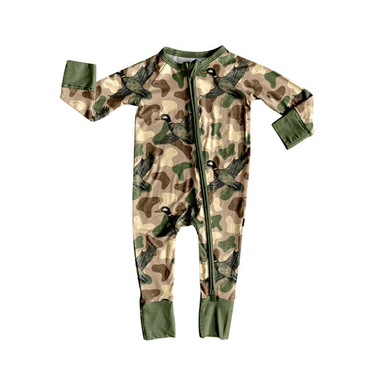Long sleeves camo duck baby kids zipper romper