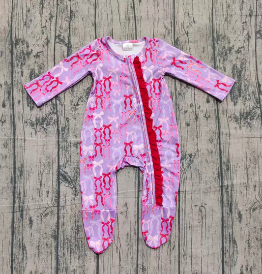 Colorful bows baby girls zipper footed coveralls