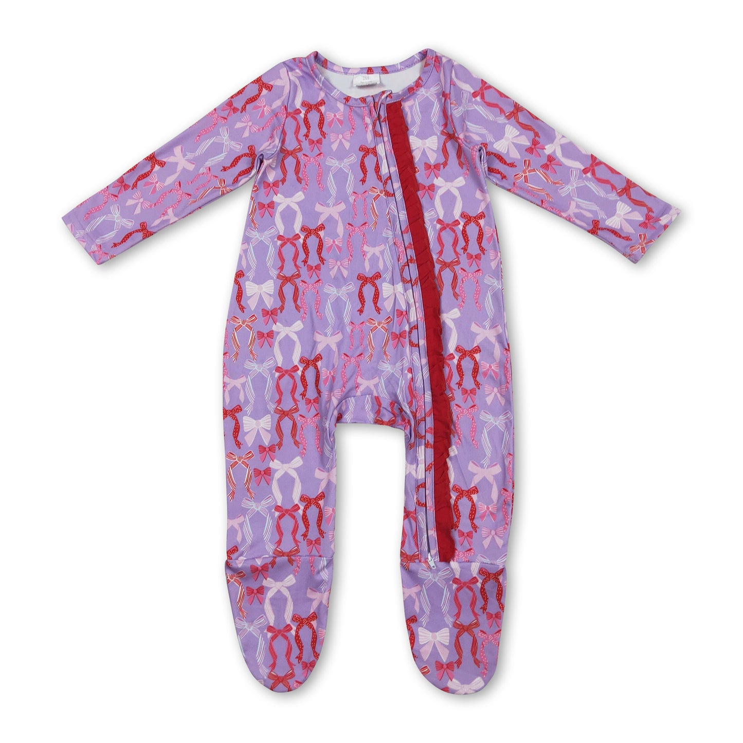 Colorful bows baby girls zipper footed coveralls