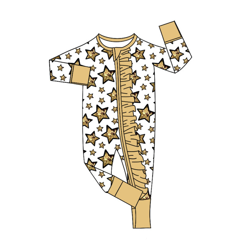 Gold stars baby girls Happy New Year zipper romper
