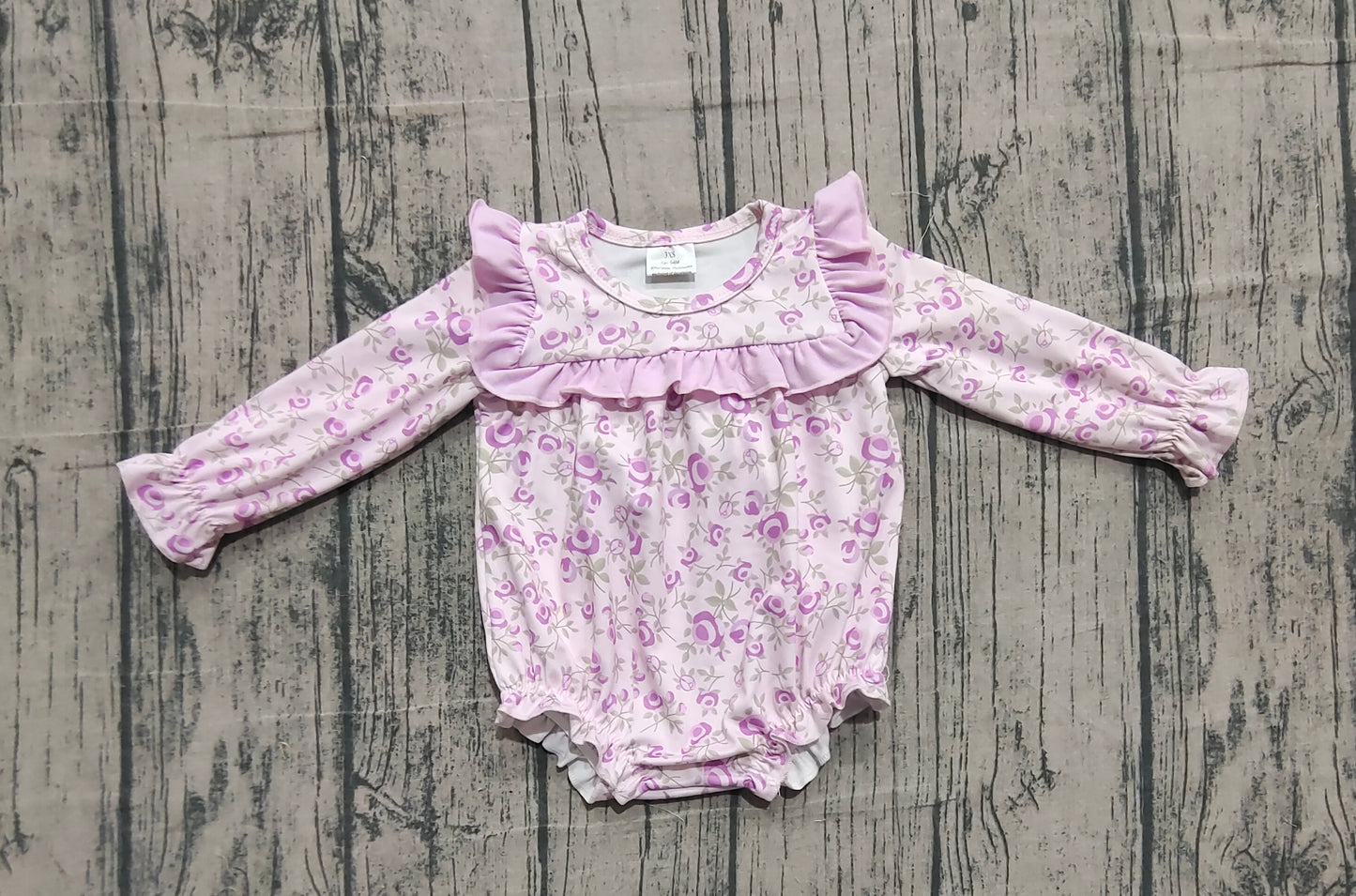 Long sleeves pink ruffle floral baby girls romper
