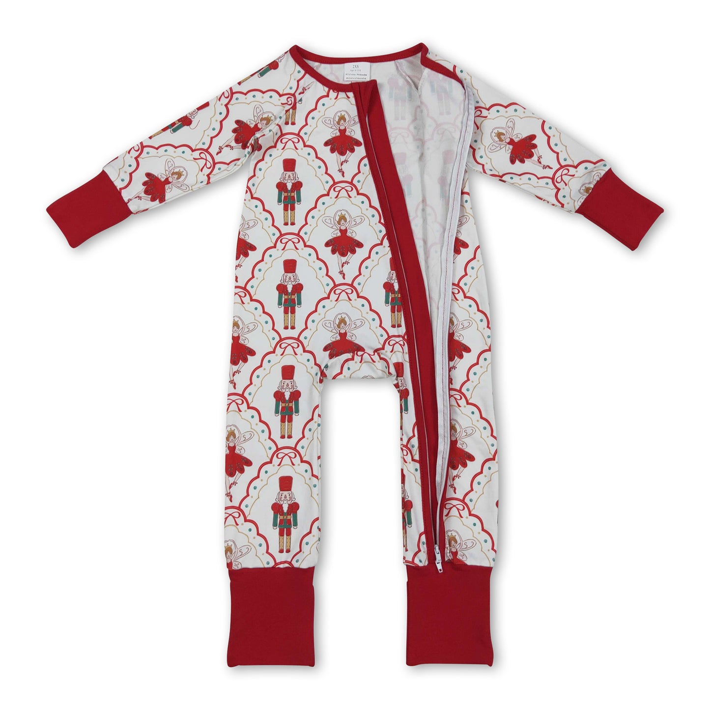 Red bow ballet baby girls Christmas zipper romper