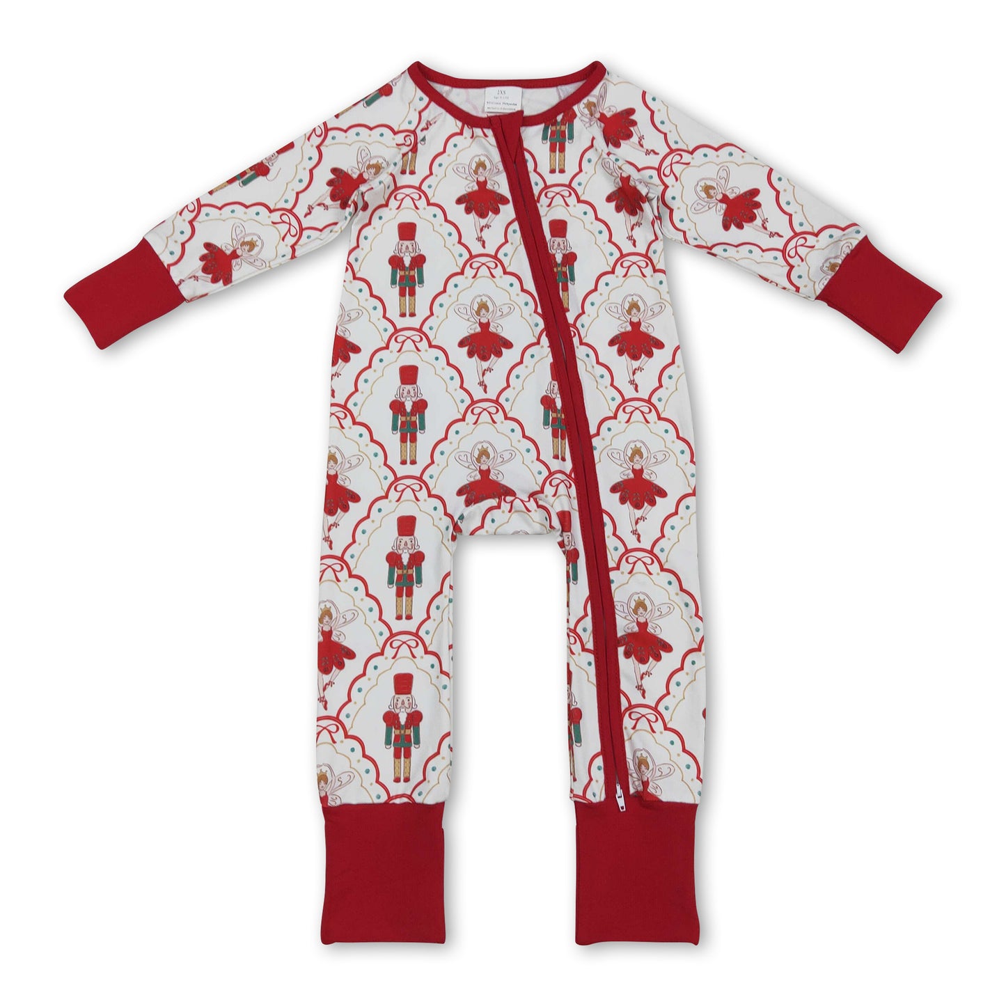 Red bow ballet baby girls Christmas zipper romper