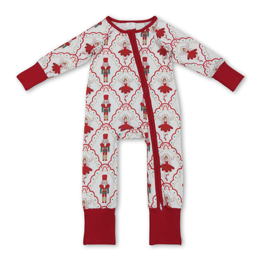 Red bow ballet baby girls Christmas zipper romper
