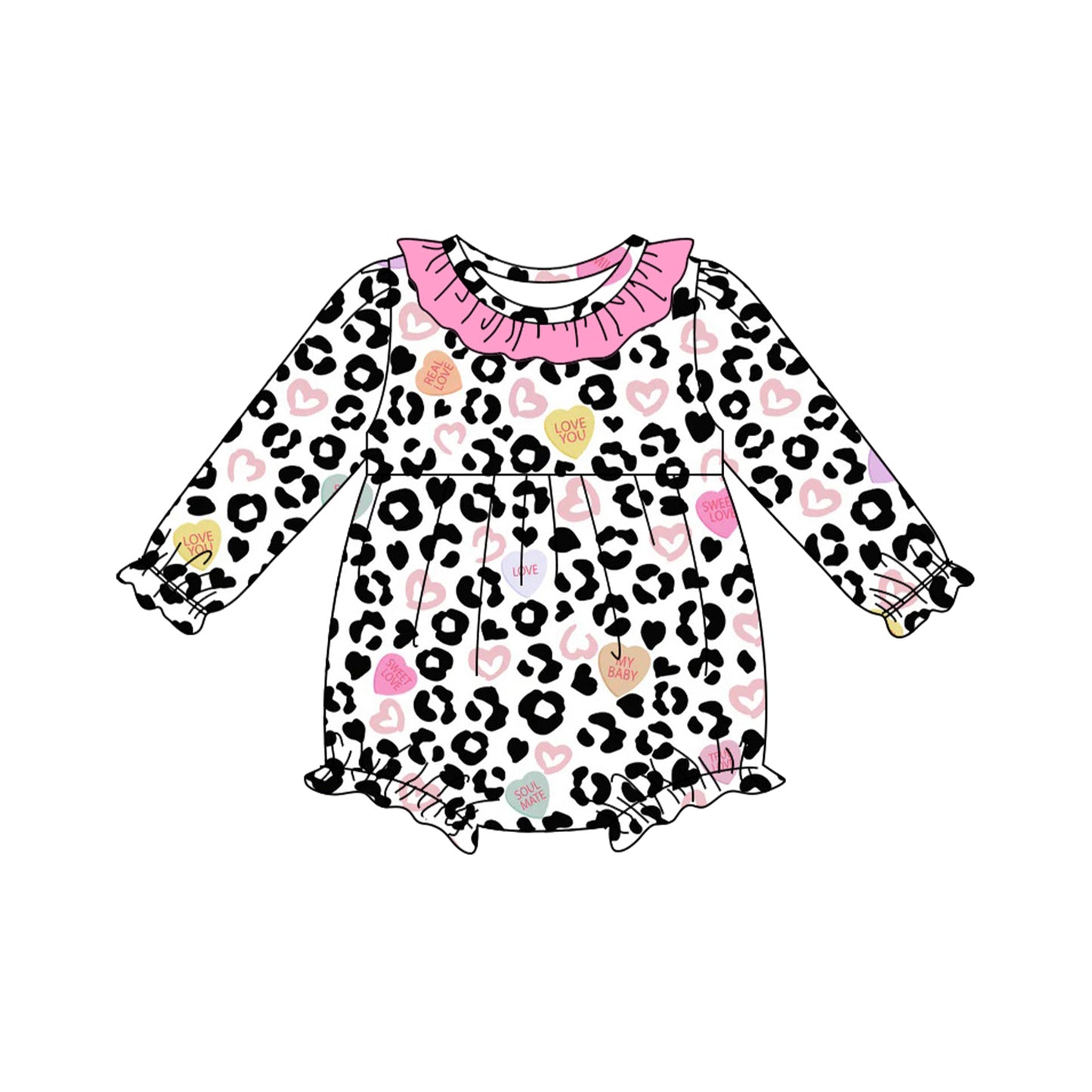 Long sleeves leopard heart baby girls Valentine's romper