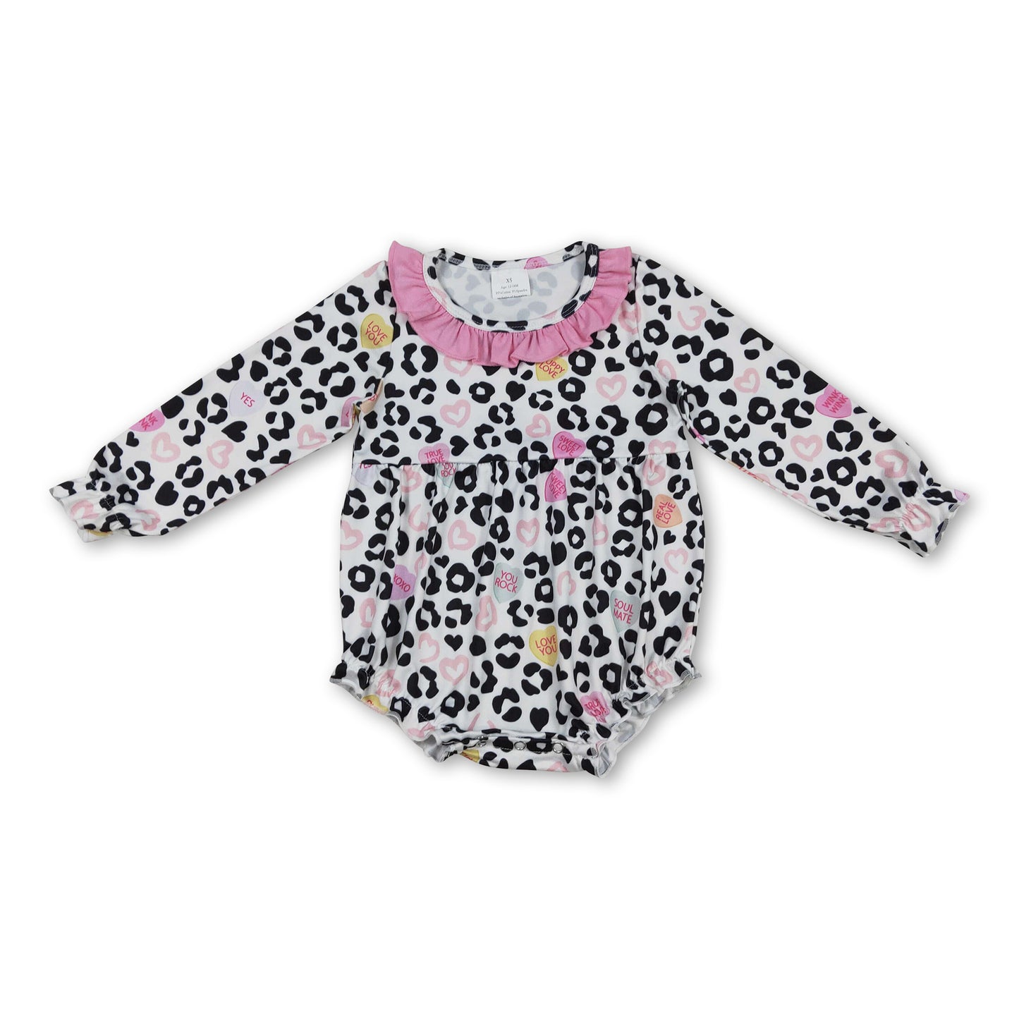 Long sleeves leopard heart baby girls Valentine's romper