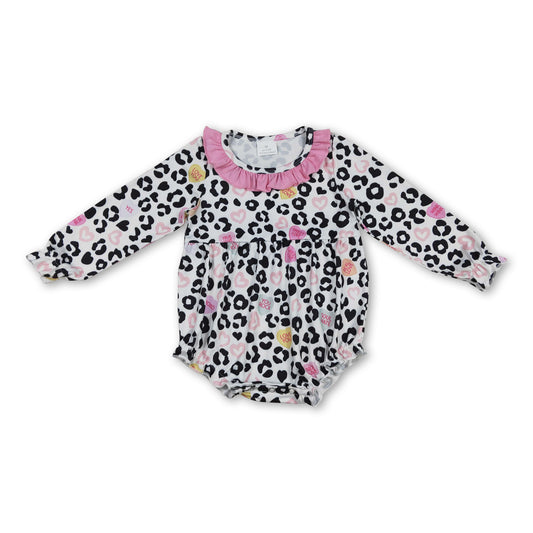 Long sleeves leopard heart baby girls Valentine's romper