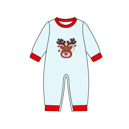 Stripe deer Christmas lighting baby boy romper