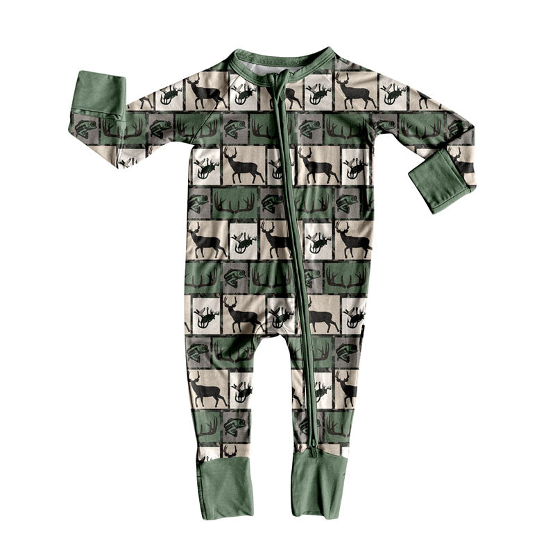 Long sleeves deer fishing hunting baby kids zipper sleeper