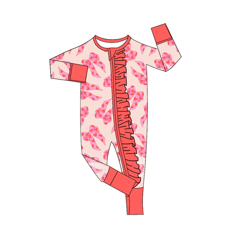 Heart bow baby girls Valentine's zipper romper