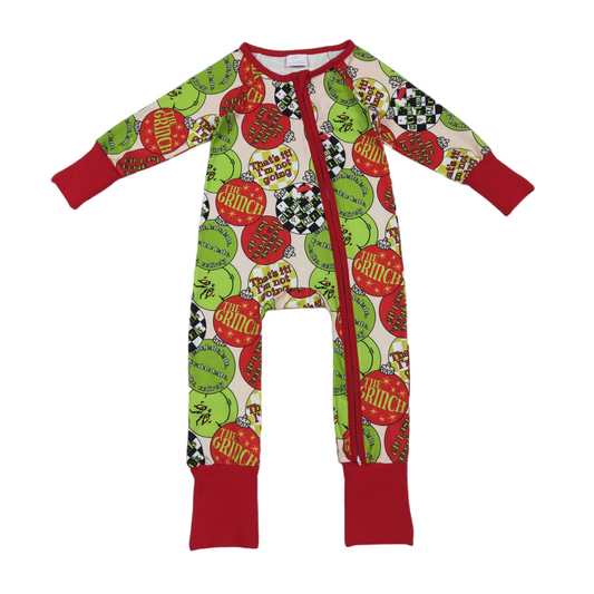 Green face ornaments baby Christmas zipper romper