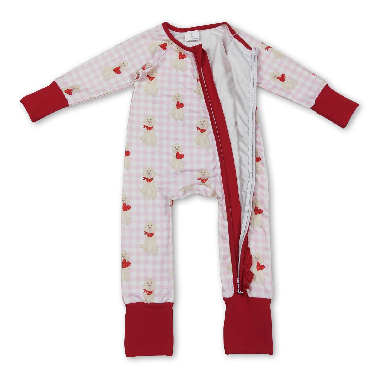 Pink plaid heart dog girls valentine's zipper romper