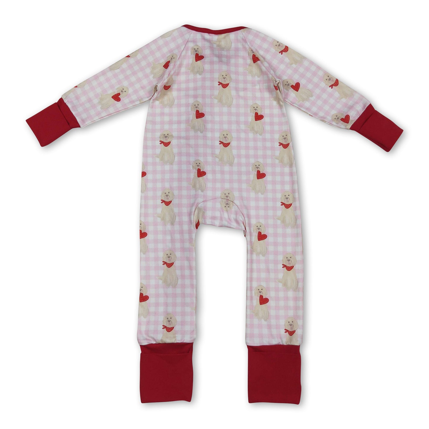 Pink plaid heart dog girls valentine's zipper romper