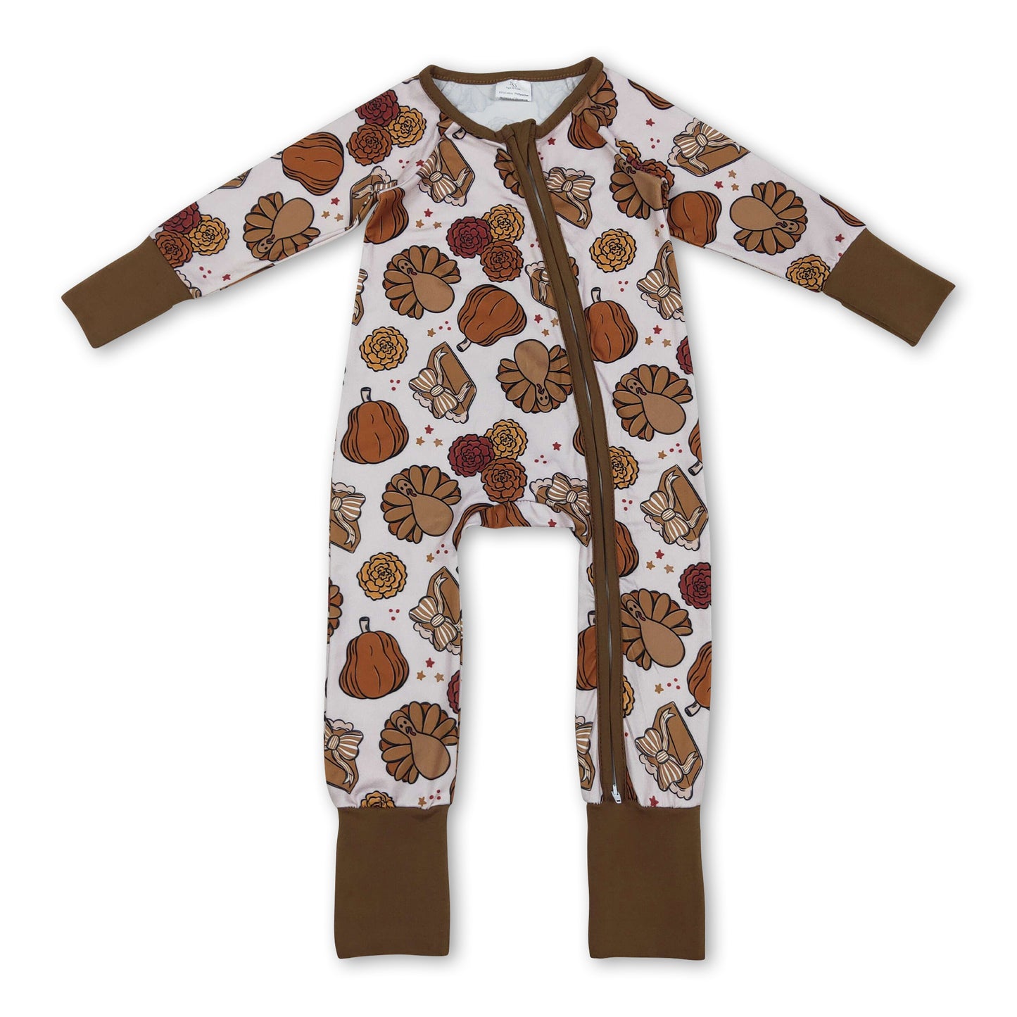 Pumpkin pie bow turkey baby girls Thanksgiving zip romper