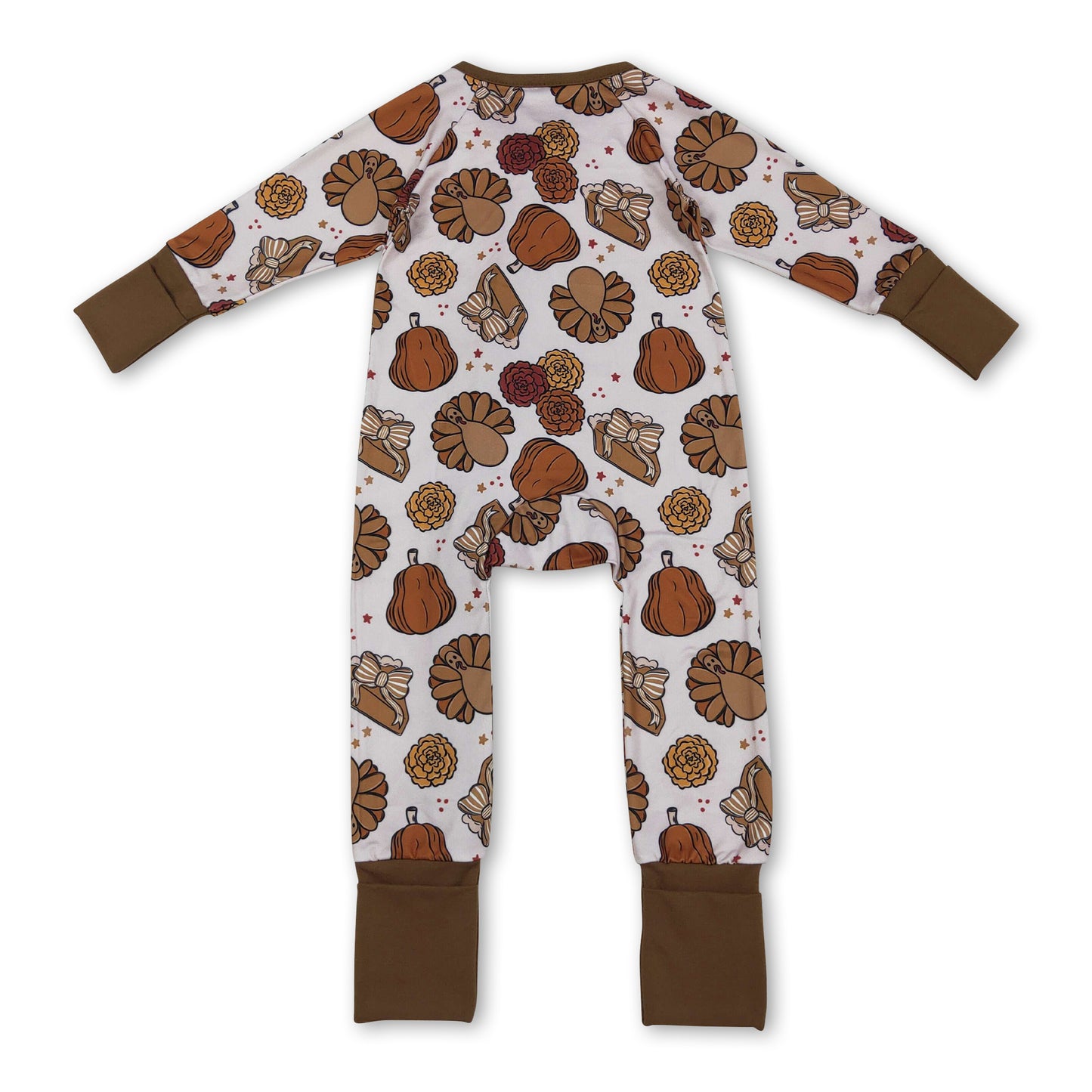 Pumpkin pie bow turkey baby girls Thanksgiving zip romper